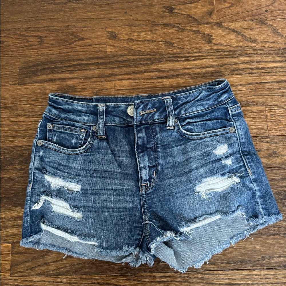 American Eagle Outfitters Blue Distressed Jean Shorts